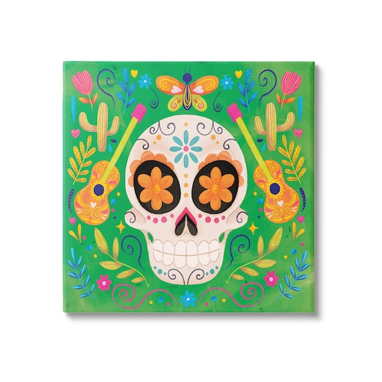 Stupell Industries Floral Day Of Dead Guitar Skull Canvas Wall Art